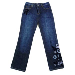 Talbot's Womens Jeans Sz 4 Petite Embroidered Floral Stretch High Waisted Dark W